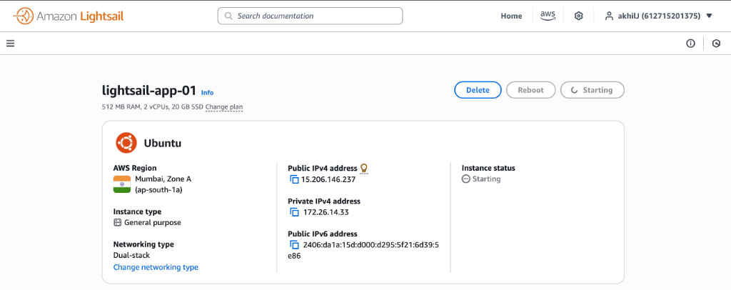 Amazon Lightsail Instance Details